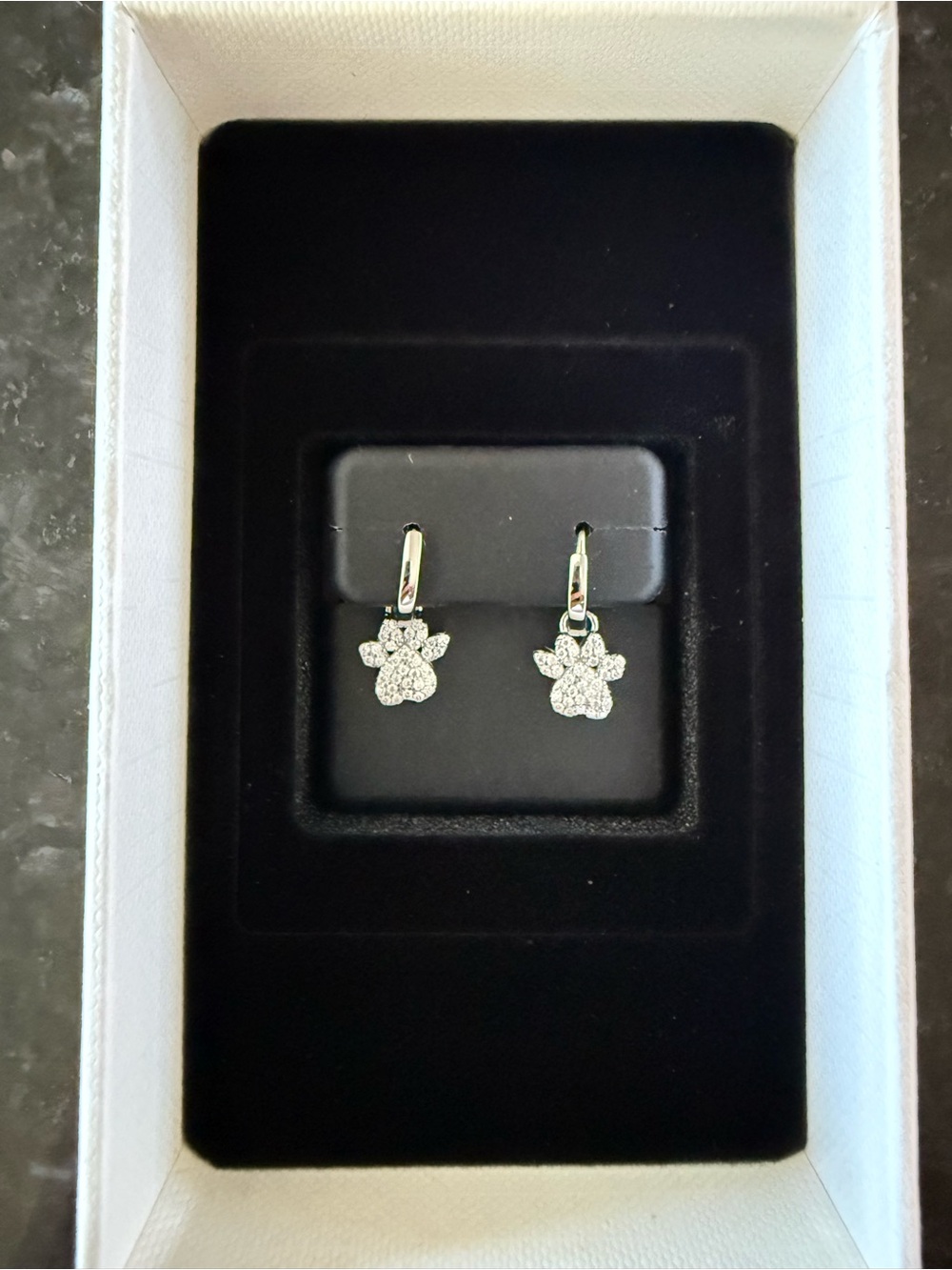 Sterling Silver Paw Print Dangle Earrings - Sparkling White CZ